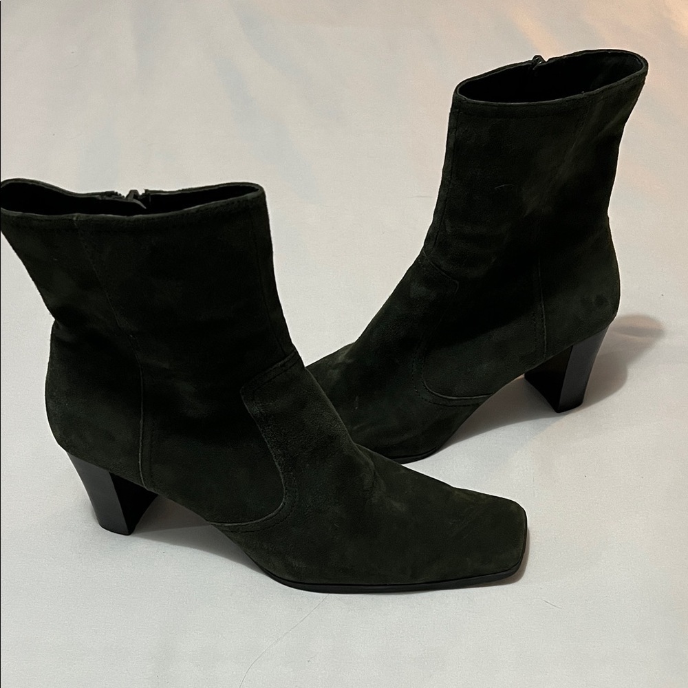 Vintage Forest Green Suede Ankle Boots
